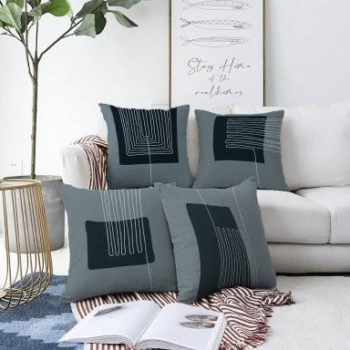 4'lü Açık Füme Renkli Onedraw Çizimli Dijital Baskılı Modern Raşel Kadife Kırlent Kılıfı Seti