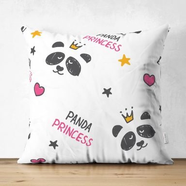 Realhomes Panda Princess Tasarımlı Dijital Baskılı Çocuk Odası Süet Yastık Kırlent Kılıfı
