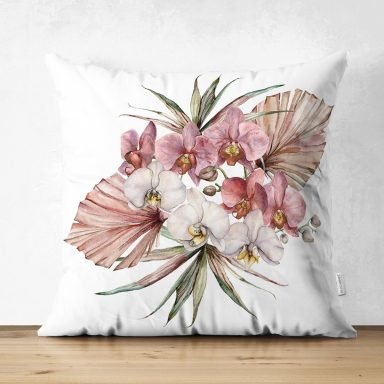 Egzotik Yaprak Tasarımlı Dijital Baskılı Modern Süet Yastık Kırlent Kılıfı