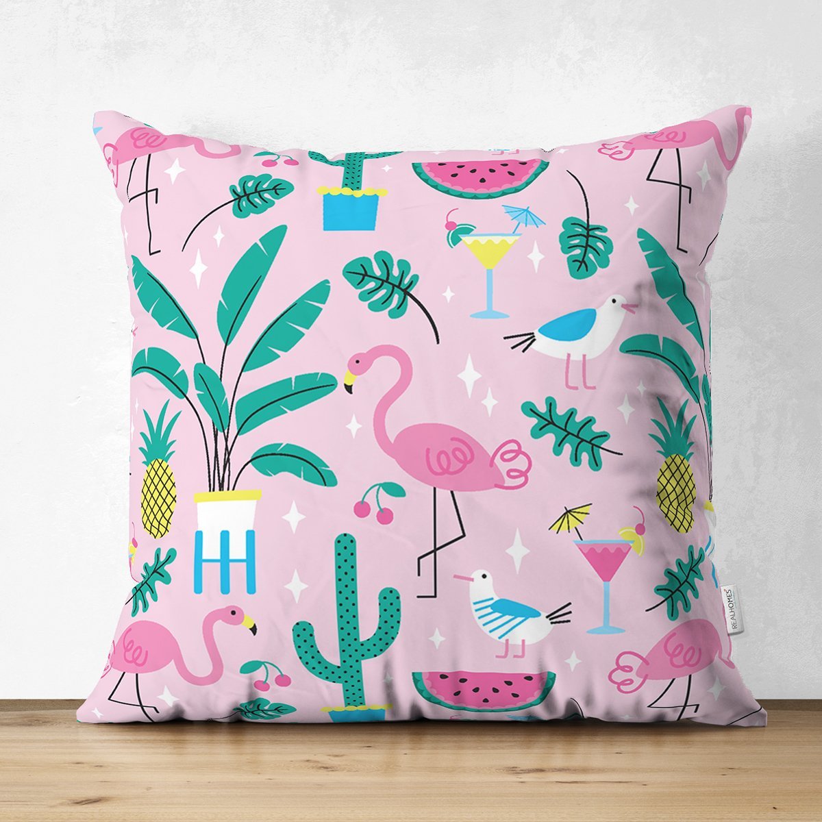 Suet-K1011-Realhomes-Pembe-Zeminli-Falamingo-Tasarimli-Dijital-Baskili-Cocuk-Odasi-Suet-Yastik-Kirlent-Kilifi