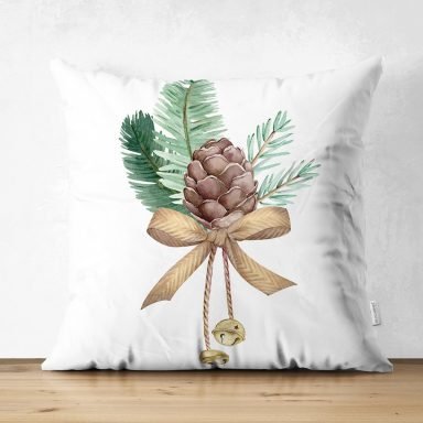 Kozalak Çizimli Cristmas Temalı Dijital Baskılı Modern Süet Yastık Kırlent Kılıfı