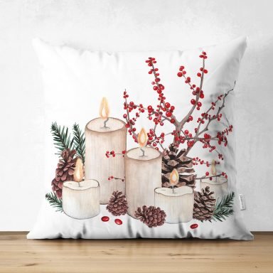 Mum & Kozalak Tasarımlı Christmas Temalı Dijital Baskılı Dekoratif Süet Yastık Kırlent Kılıfı