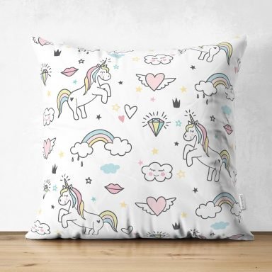 Realhomes Unicorn At Tasarımlı Dijital Baskılı Çocuk Odası Süet Yastık Kırlent Kılıfı