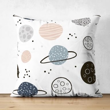 Realhomes Gezegen Çizimli Özel Tasarım Dijital Baskılı Çocuk Odası Süet Yastık Kırlent Kılıfı