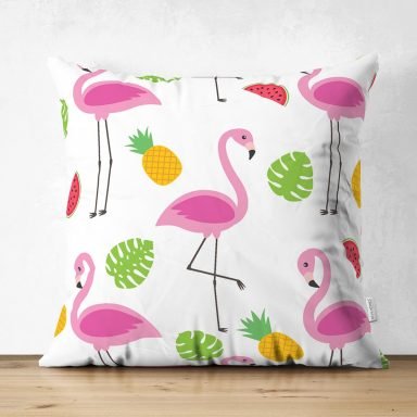 Realhomes Merve Çizimleri Arasında Flamingo Tasarımlı Dijital Baskılı Çocuk Odası Süet Yastık Kırlent Kılıfı