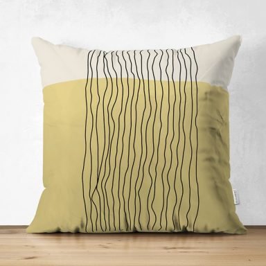 Soyut Tarzda Onedraw Çizimli Dijital Baskılı Modern Süet Yastık Kırlent Kılıfı