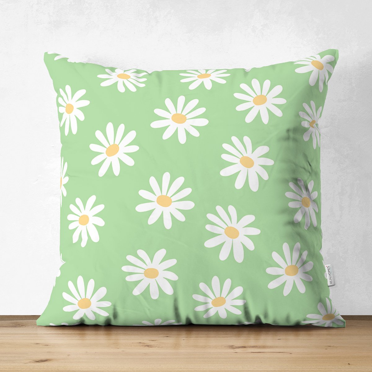 Suet-K10379-Yesil-Zemin-Papatya-Ozel-Tasarimli-Dijital-Baskili-Modern-Suet-Yastik-Kirlent-Kilifi