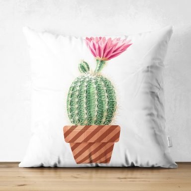 Kaktüs Özel Tasarımlı Dijital Baskılı Dekoratif Süet Yastık Kırlent Kılıfı