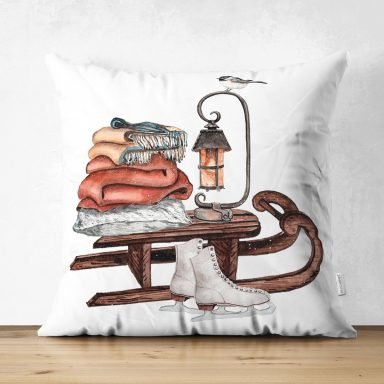 Özel Tasarım Kış Temalı Dijital Baskılı Modern Süet Yastık Kırlent Kılıfı