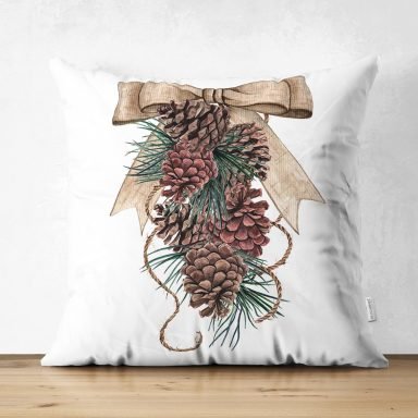 Kurdaleli Kozalak Motifli Dijital Baskılı Dekoratif Süet Yastık Kırlent Kılıfı