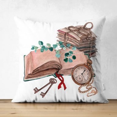 Özel Tasarım Kitap Temalı Dijital Baskılı Modern Süet Yastık Kırlent Kılıfı