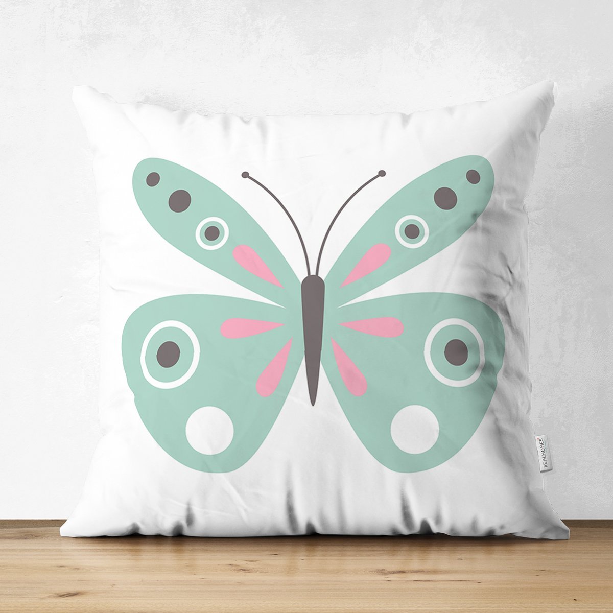 Suet-K10402-Mint-Yesili-Kelebek-Tasarimli-Dijital-Baskili-Dekoratif-Suet-Yastik-Kirlent-Kilifi