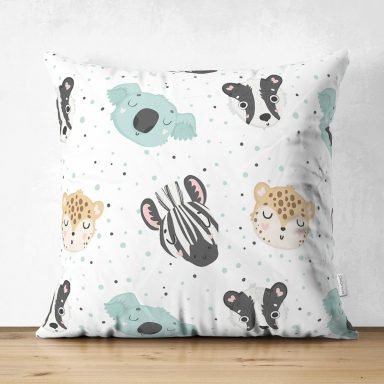 Realhomes Sevimli Hayvanlar Çizimli Özel Tasarım Dijital Baskılı Çocuk Odası Süet Yastık Kırlent Kılıfı