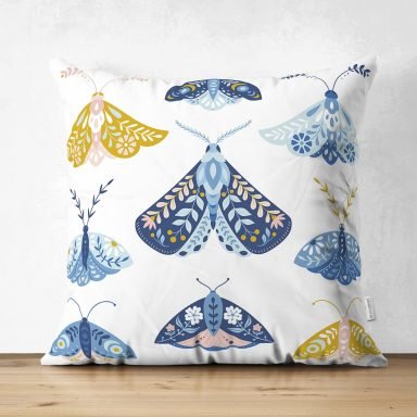 Renkli Kelebekler Özel Tasarım Dijital Baskılı Dekoratif Süet Yastık Kırlent Kılıfı