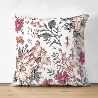 Papatya & Gül Tasarımlı Dijital Baskılı Dekoratif Süet Yastık Kırlent Kılıfı