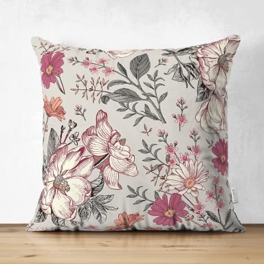 Papatya & Gül Tasarımlı Dijital Baskılı Modern Süet Yastık Kırlent Kılıfı
