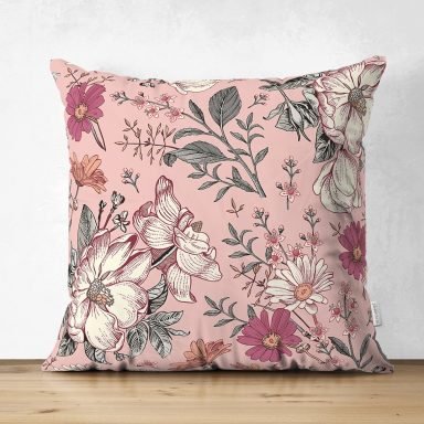 Papatya & Gül Tasarımlı Dijital Baskılı Dekoratif Süet Yastık Kırlent Kılıfı