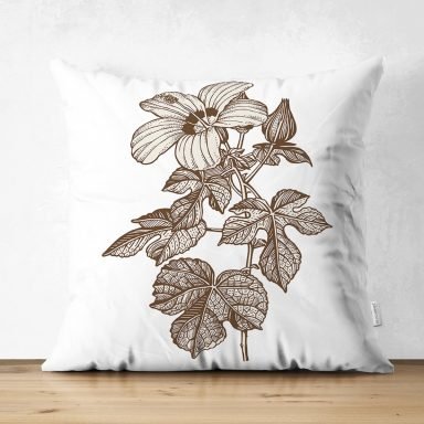 Karakalem Çiçek Desenli Dijital Baskılı Modern Süet Yastık Kırlent Kılıfı