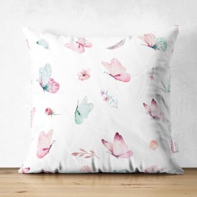 Realhomes Kelebek Motifli Özel Tasarım Dijital Baskılı Çocuk Odası Süet Yastık Kırlent Kılıfı