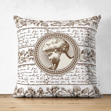 Karakalem Çiçek & Yazı & Portre Desenli Dijital Baskılı Modern Süet Yastık Kırlent Kılıfı