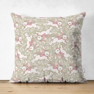Realhomes Zıpzıp Tavşan Özel Tasarım Dijital Baskılı Çocuk Odası Süet Yastık Kırlent Kılıfı