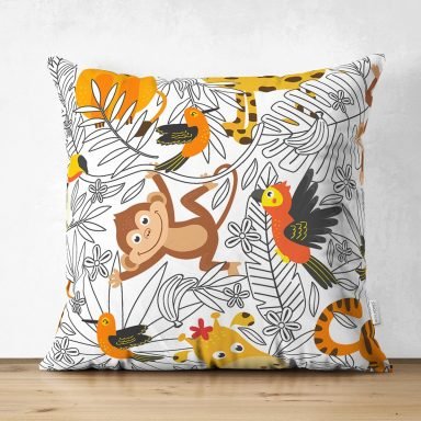 Realhomes Sevimli Hayvanlar Çizimli Özel Tasarım Dijital Baskılı Çocuk Odası Süet Yastık Kırlent Kılıfı