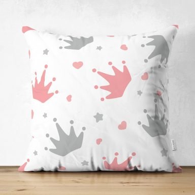 Realhomes Taç Tasarımlı Dijital Baskılı Çocuk Odası Süet Yastık Kırlent Kılıfı