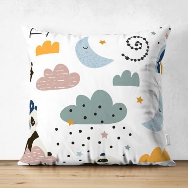 Realhomes Sevimli Panda Motifli Özel Tasarım Dijital Baskılı Çocuk Odası Süet Yastık Kırlent Kılıfı