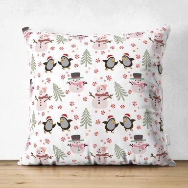 Realhomes Yavru Penguenler Çizimli Özel Tasarım Dijital Baskılı Çocuk Odası Süet Yastık Kırlent Kılıfı