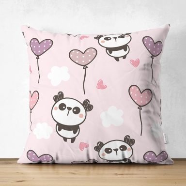 Realhomes Kalpli Balon Yavru Panda Özel Tasarım Dijital Baskılı Çocuk Odası Süet Yastık Kırlent Kılıfı
