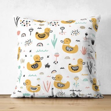 Realhomes Oyuncak Ördek Çizimli Özel Tasarım Dijital Baskılı Çocuk Odası Süet Yastık Kırlent Kılıfı
