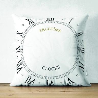 Roma Rakamlarıyla Saat Tasarımlı  Dijital Baskılı Modern Süet Yastık Kırlent Kılıfı