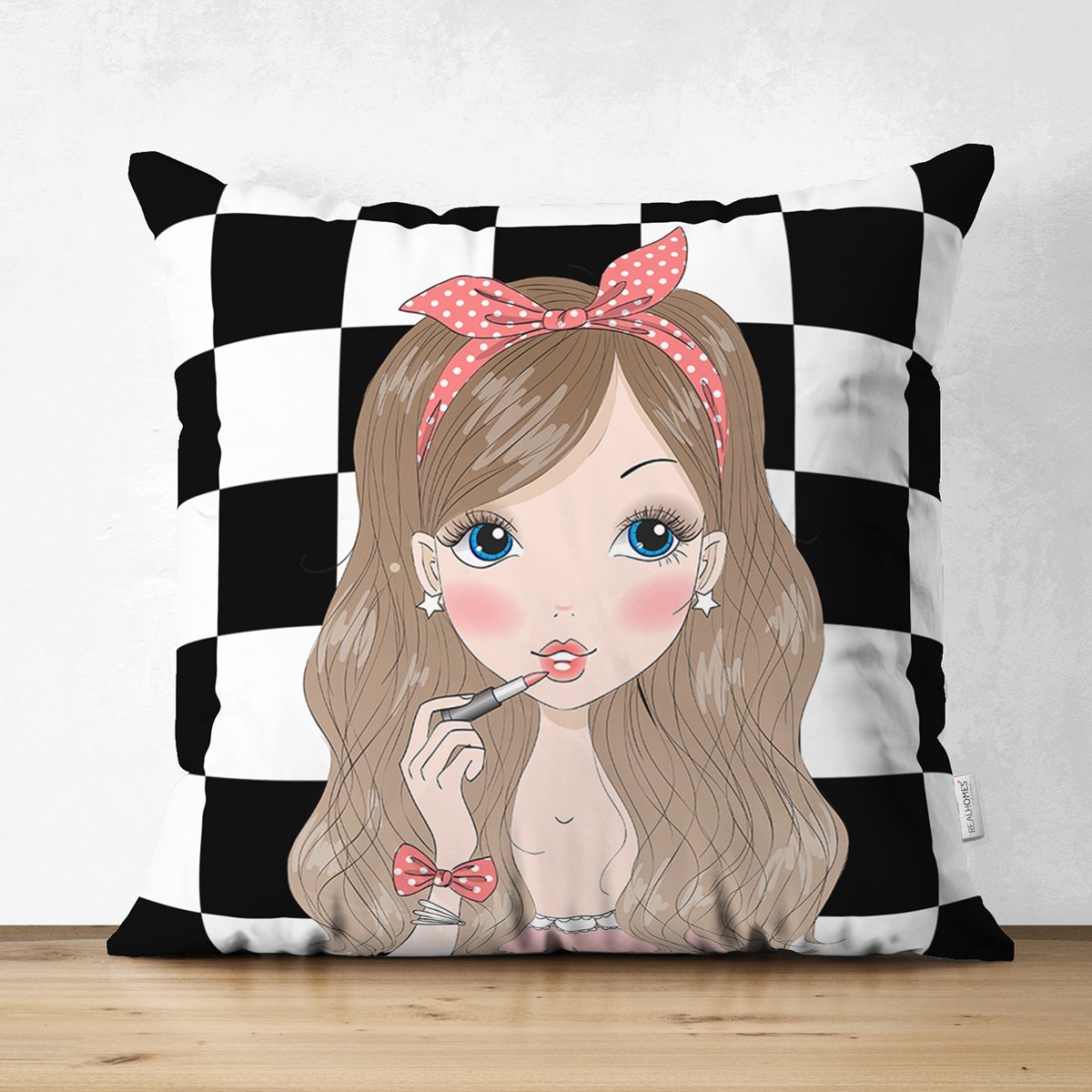 Suet-K9294-Dama-Zeminli-Fuchion-Girl-Tasarimli-Dijital-Baskili-Modern-Suet-Yastik-Kirlent-Kilifi