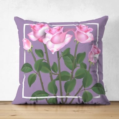 Özel Tasarım Gül Tasarımlı Dijital Baskılı Modern Süet Yastık Kırlent Kılıfı