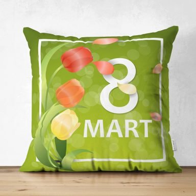 Özel Tasarım 8 Mart Gül Tasarımlı Dijital Baskılı Modern Süet Yastık Kırlent Kılıfı