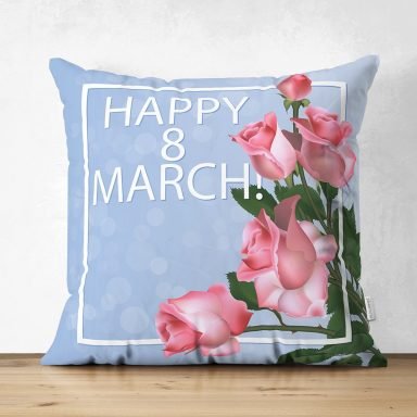 Özel Tasarım 8 March Gül Tasarımlı Dijital Baskılı Modern Süet Yastık Kırlent Kılıfı