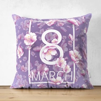 Özel Tasarım 8 March Gül Tasarımlı Dijital Baskılı Modern Süet Yastık Kırlent Kılıfı