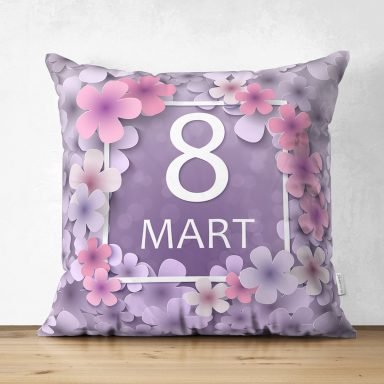 Özel Tasarım 8 Mart Gül Tasarımlı Dijital Baskılı Modern Süet Yastık Kırlent Kılıfı