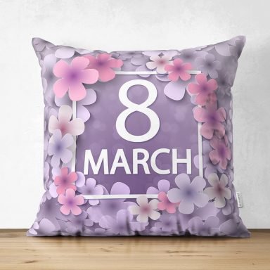 Özel Tasarım 8 March Gül Tasarımlı Dijital Baskılı Modern Süet Yastık Kırlent Kılıfı