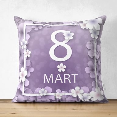 Özel Tasarım 8 Mart Gül Tasarımlı Dijital Baskılı Modern Süet Yastık Kırlent Kılıfı