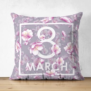Özel Tasarım 8 March Gül Tasarımlı Dijital Baskılı Modern Süet Yastık Kırlent Kılıfı