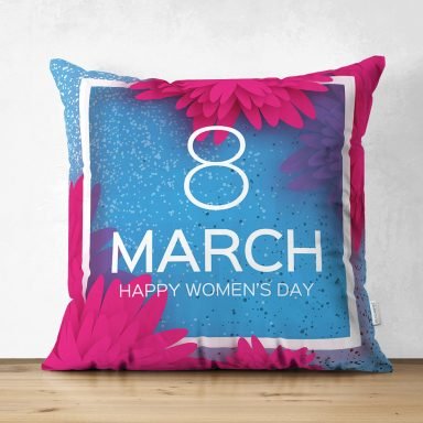 Özel Tasarım 8 March Gül Tasarımlı Dijital Baskılı Modern Süet Yastık Kırlent Kılıfı