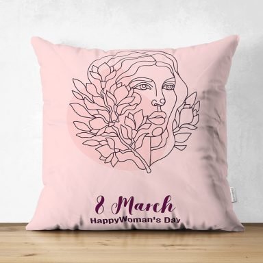 Özel Tasarım 8 March Kadın Silüetli Dijital Baskılı Modern Süet Yastık Kırlent Kılıfı