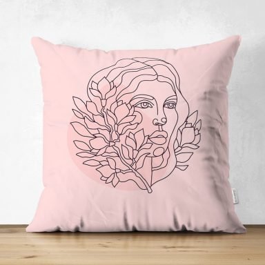 Özel Tasarım Kadın Silüetli Dijital Baskılı Modern Süet Yastık Kırlent Kılıfı