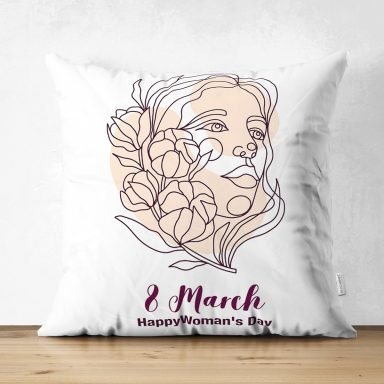 Özel Tasarım 8 March Kadın Silüetli Dijital Baskılı Modern Süet Yastık Kırlent Kılıfı