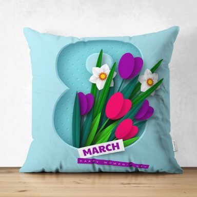 Özel Tasarım 8 March Happy Women's Day Dijital Baskılı Modern Süet Yastık Kırlent Kılıfı