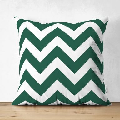 Yeşil Zizag Tasarımlı Dijital Baskılı Modern Süet Yastık Kırlent Kılıfı