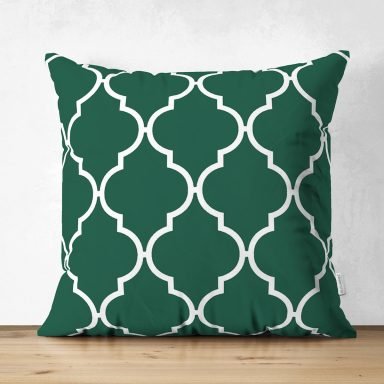Yeşil Ogea Desenli Dijital Baskılı Dekoratif Süet Yastık Kırlent Kılıfı