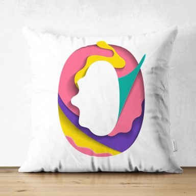 Beyaz Zemin Renkli 0 Rakamlı Özel Tasarım Modern Suet Yastık Kırlent Kılıfı