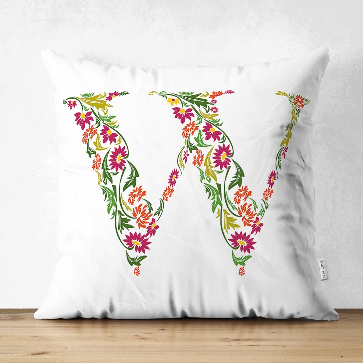 Suet-K9555-Beyaz-Zemin-Yaprak-Temali-W-Harfi-Ozel-Tasarim-Modern-Suet-Yastik-Kirlent-Kilifi